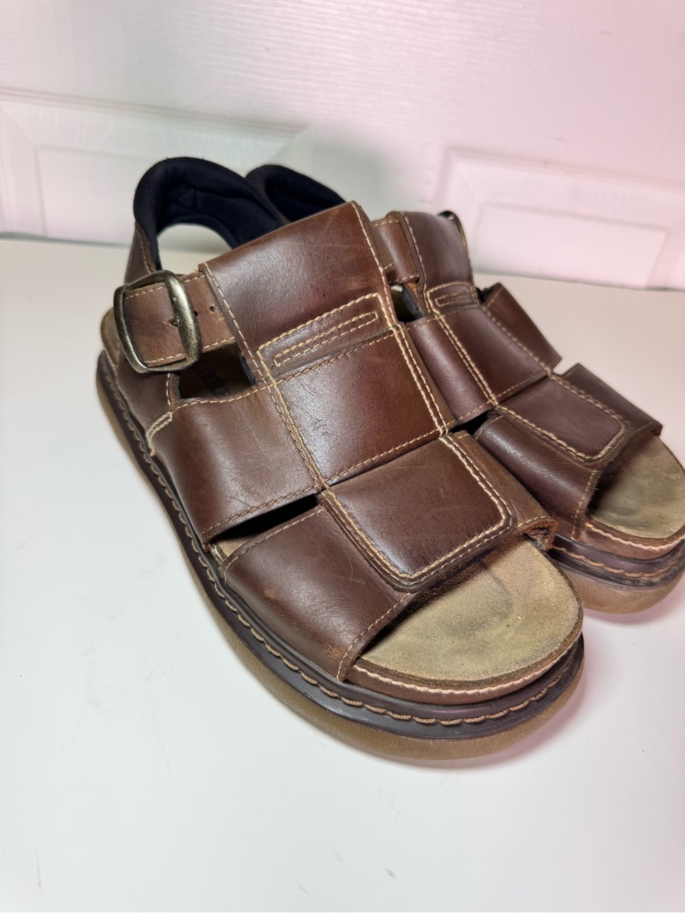 Vintage High Sierra Madoux Brown Leather Fisherman Sandals Men’s Size 11M